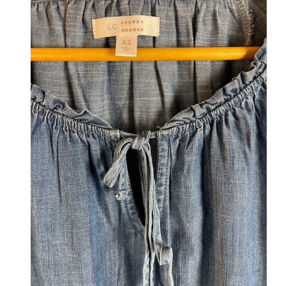 Lauren Conrad Tencel Chambray Floral‎ Embroidered Long Sleeve Swing Top Size XS - Picture 5 of 8